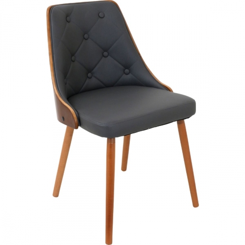 Gianna Dining Chair in Diamond Tufted Grey Leatherette & Walnut Finish